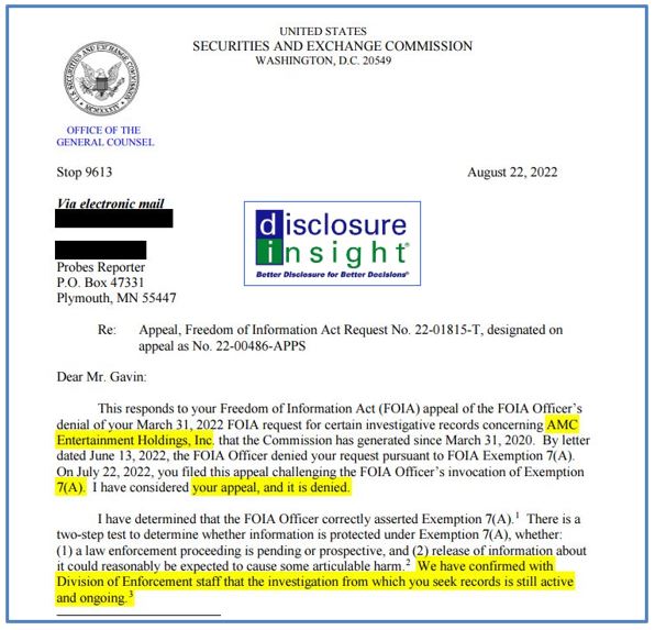 direports's tweet photo. SEC investigation of $AMC confirmed on 22-Aug-2022. Timing of SEC responses to us suggests management may have known about an SEC probe since at least Jun-2022. This was well before the first $APE-related announcement, dated 04-Aug-2022. (Published for clients on 31-Aug-2022). https://t.co/aaSoA4qW70