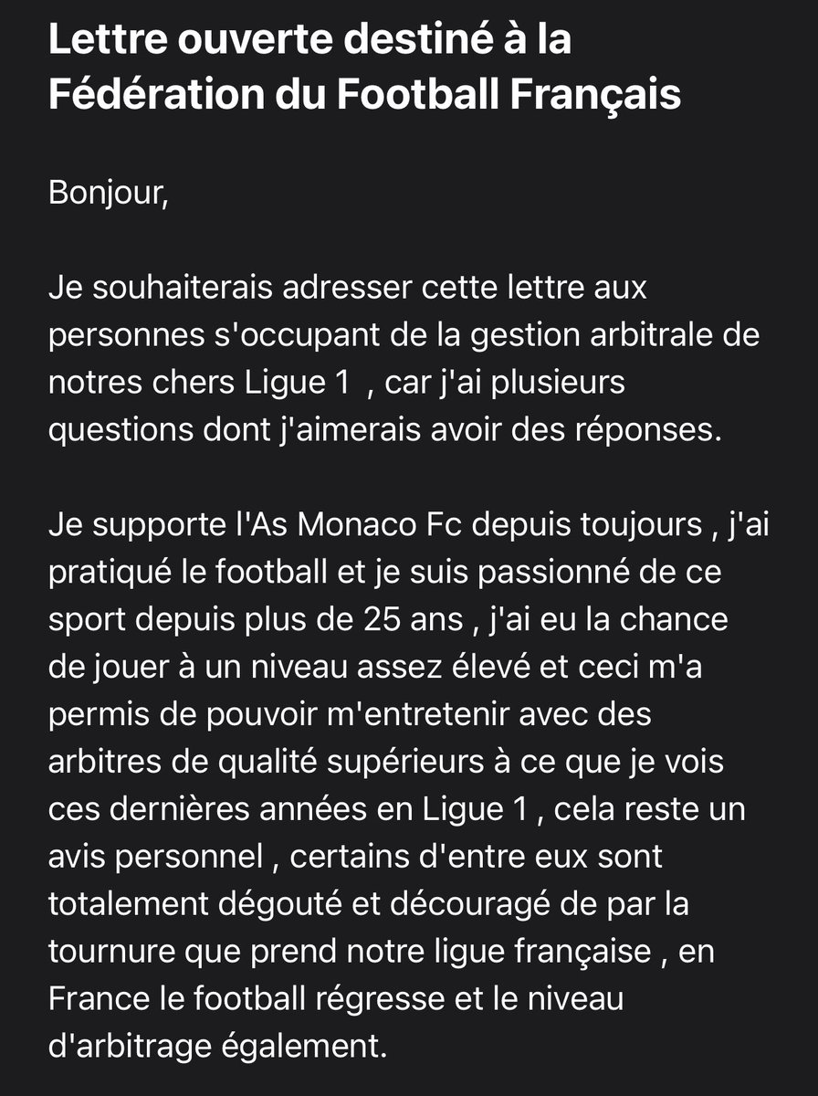 Je vais sûrement être moqué , critiqué ou encouragé , je vous invites à RT au maximum pour que ma lettre remonte un peu plus haut que dans la corbeille d’indésirable de la <a href="/LFPfr/">Ligue de Football Professionnel</a> <a href="/FFF/">FFF</a>