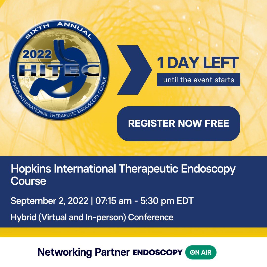 EndoscopyOA's tweet image. You still have time to register for a unique experience at HITEC 2022 (virtual or in-person): bit.ly/3Og0RZH

You’ll have the opportunity, in just one day, to get up to speed with all the latest technological developments related to endoscopy. 

#hitec2022 #GITwitter