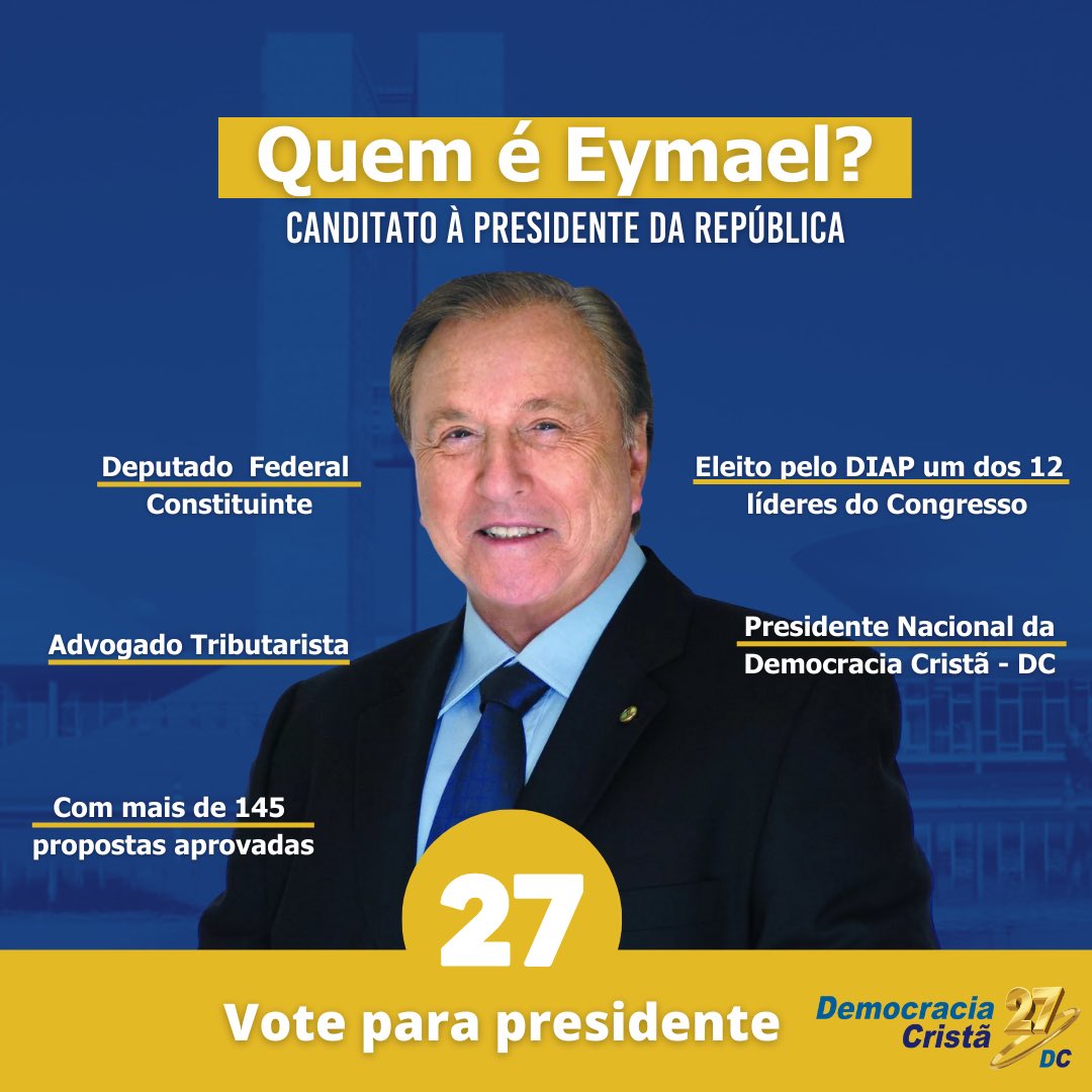 Está na duvida de quem votar em 2022?
Vote 27 para juntos transformar essa nação. 

Como candidato a presidência da republica, nada mais justo do que vocês conhecerem um pouco da minha trajetória, da minha vida.

#eleicoes2022 #presidente2022 #vote27 #eymael #eymael2022