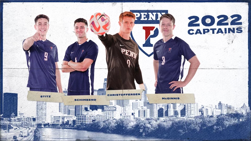 PennMSoccer's tweet photo. Congratulations Ben, Nick, Nick, and Isaac, our team captains for 2022! 

We hope to see everyone tomorrow night at Rhodes for our season opener against Rider at 7:00!

📰https://t.co/ng8Nb0uhex

#FightOnPenn🔴🔵⚽ https://t.co/0rrul3J7nc