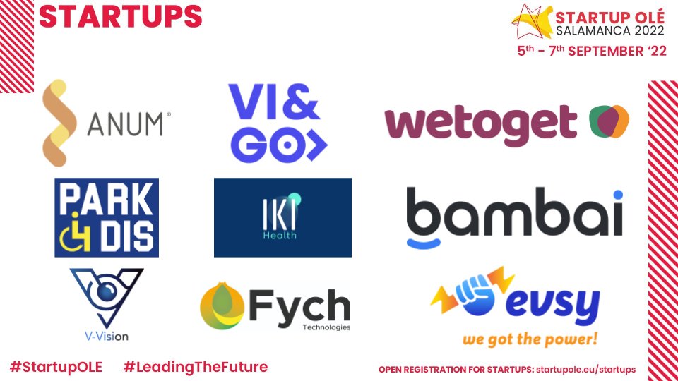 🚀 Los próximos días 5-7 de septiembre @Park4Dis estaremos un año más en el evento internacional de emprendimiento Startup Olé Accelerator #StartupOLÉ2022

🗓️ 5 al 7 de septiembre
📍C. Fonseca, 2, Salamanca

Más info en
startupole.eu/startups/

#Startupole #leadingthefuture