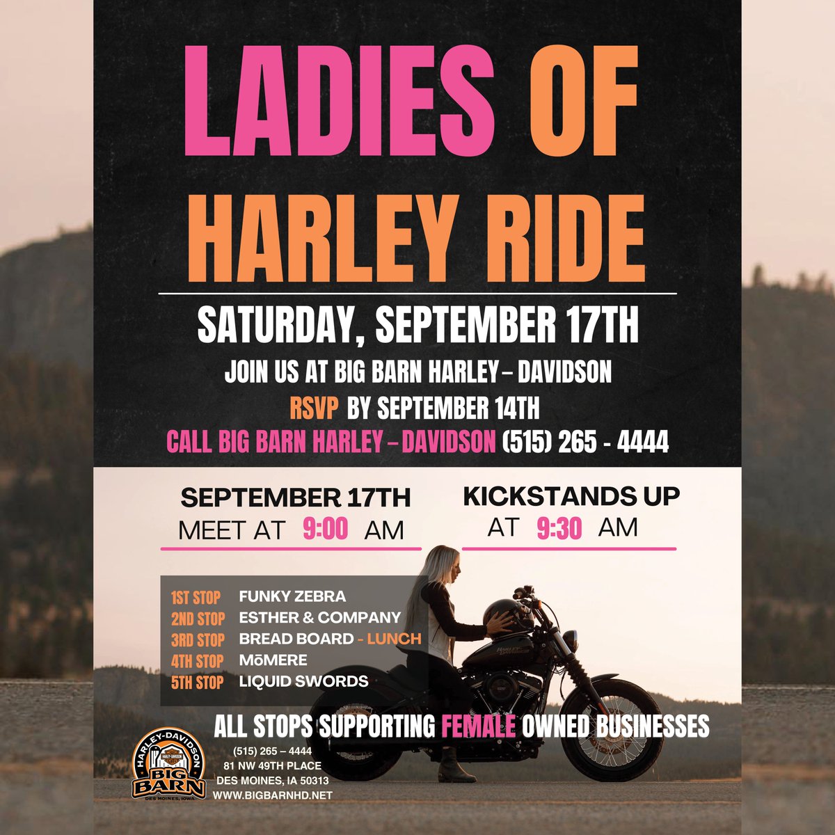 BigBarnHD's tweet photo. RSVP Now! RSVP before September 14th. Save your spot on this adventurous ride ladies &amp; gents!

#desmoinesevents #515bikelife #iowabikers #desmoinesiowa #iowaevents #motorcycles https://t.co/xfDjeZLmn7
