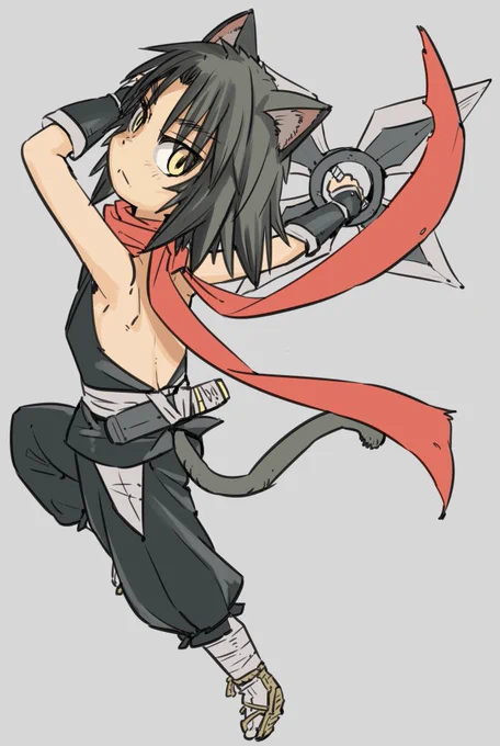 くノ一の日に滑り込みabbtk14さんにファンアートを作っていただいたくノ一黒菜を描いてみました。もとが露出控えめデザインだったのでこれくらい背中が空いててもいいかも!ファンアートの方も是非見てねくのいちの日 #ねこむすめ道草日記#リュウコミックス 