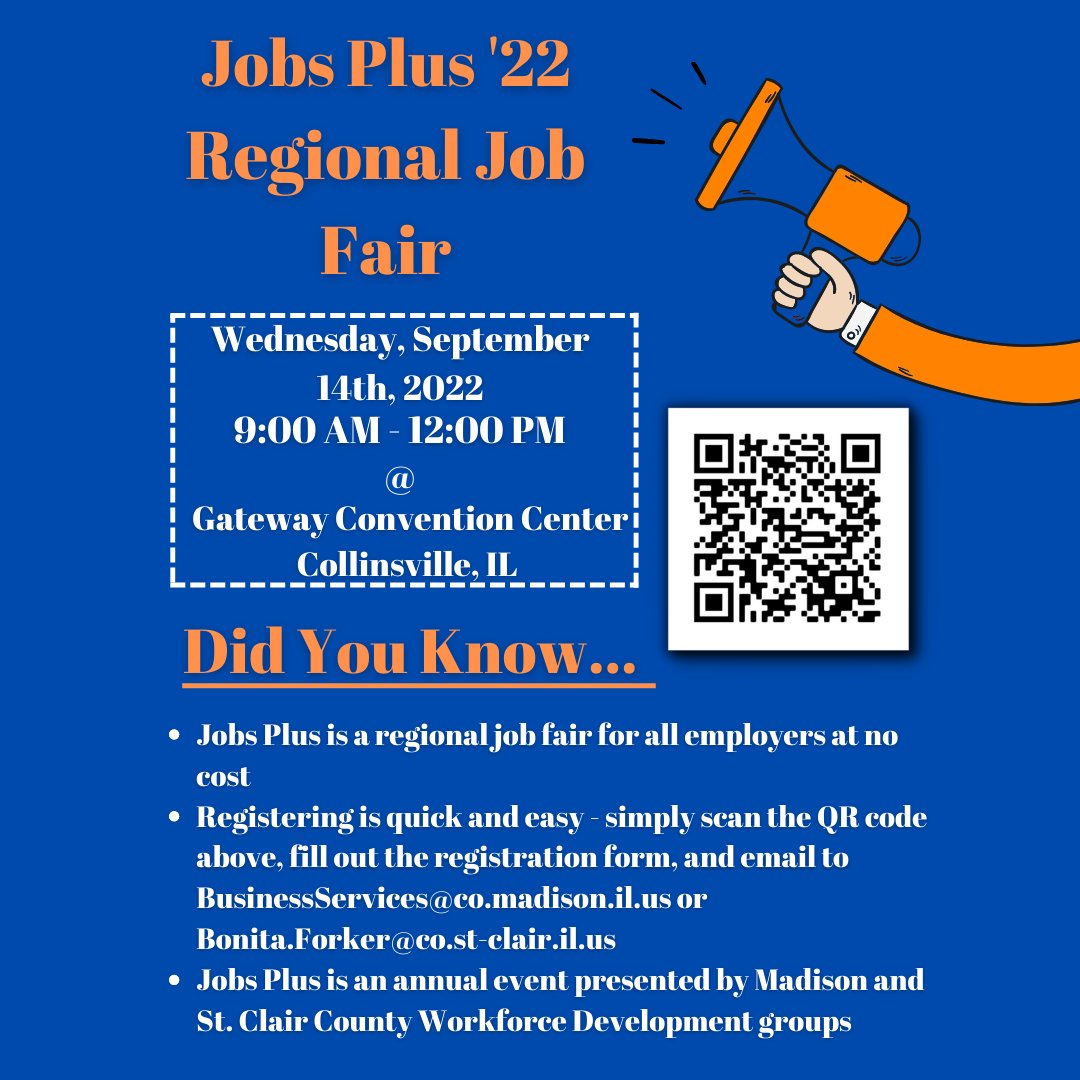 ATTENTION ALL EMPLOYERS…

The 2022 Jobs Plus Event is just 2 weeks away!

Please see the attached flyer and share with all companies who may be interested!