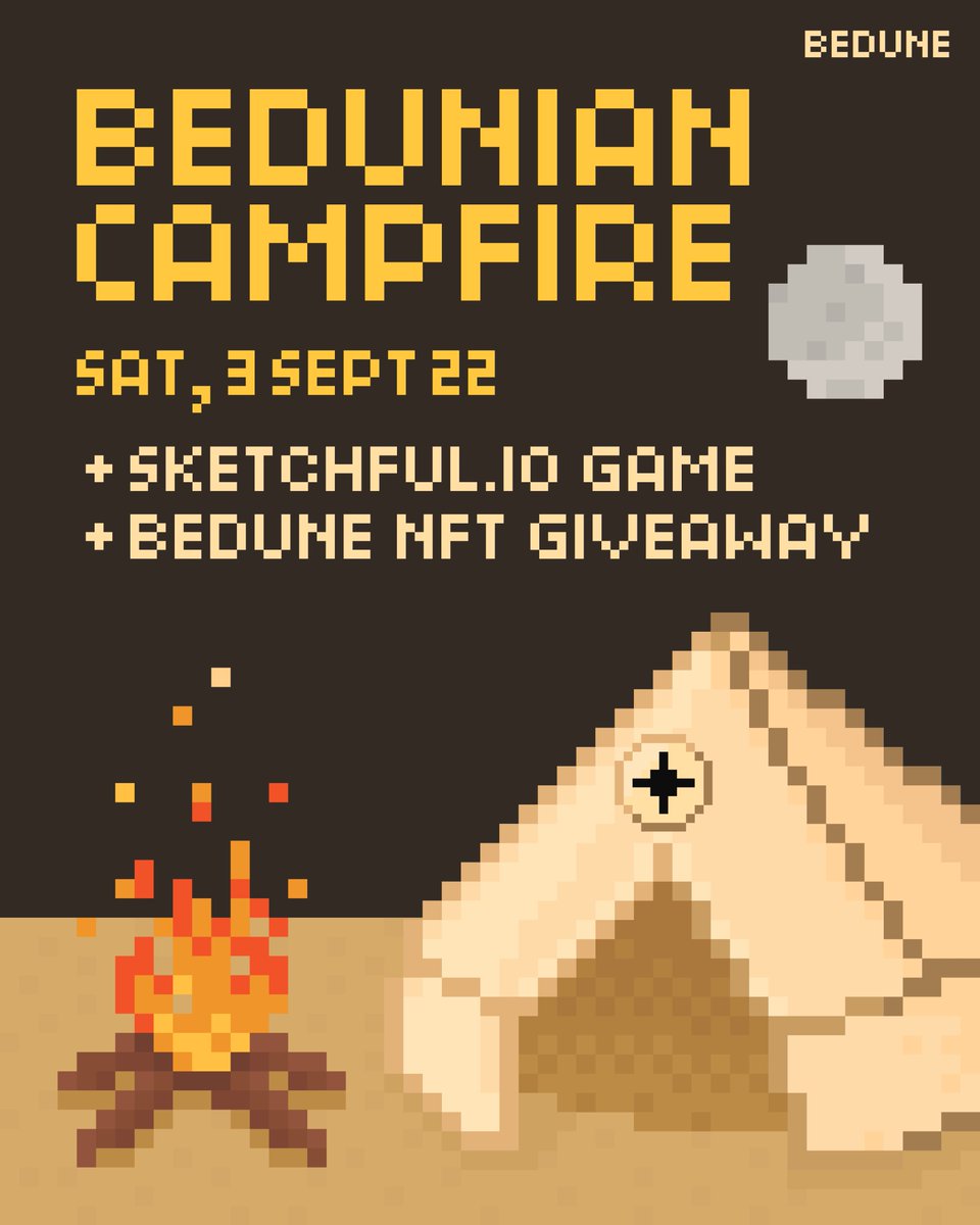 🏕️🔥 Bedunian Campfire #2
Saturday, 3 Sept 2022
• Play Sketchful.io game
• Bedune NFT giveaway
• Other item and exp giveaway

💖 Welcome both holder and non-holder (EN-TH)
👉🏻 Join discord.gg/ty3RWk6fH8

#Bedune #BeduneNFT
