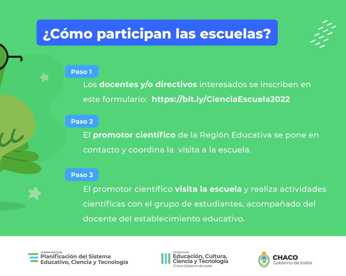 En la semana de la Feria de Ciencias Provincial, te invitamos a sumarte a la propuesta educativa Ciencia en las escuelas

Los establecimientos interesados pueden inscribirse en 👉bit.ly/CienciaEscuela…
👉Más información: vocacionescyt@elechaco.edu.ar