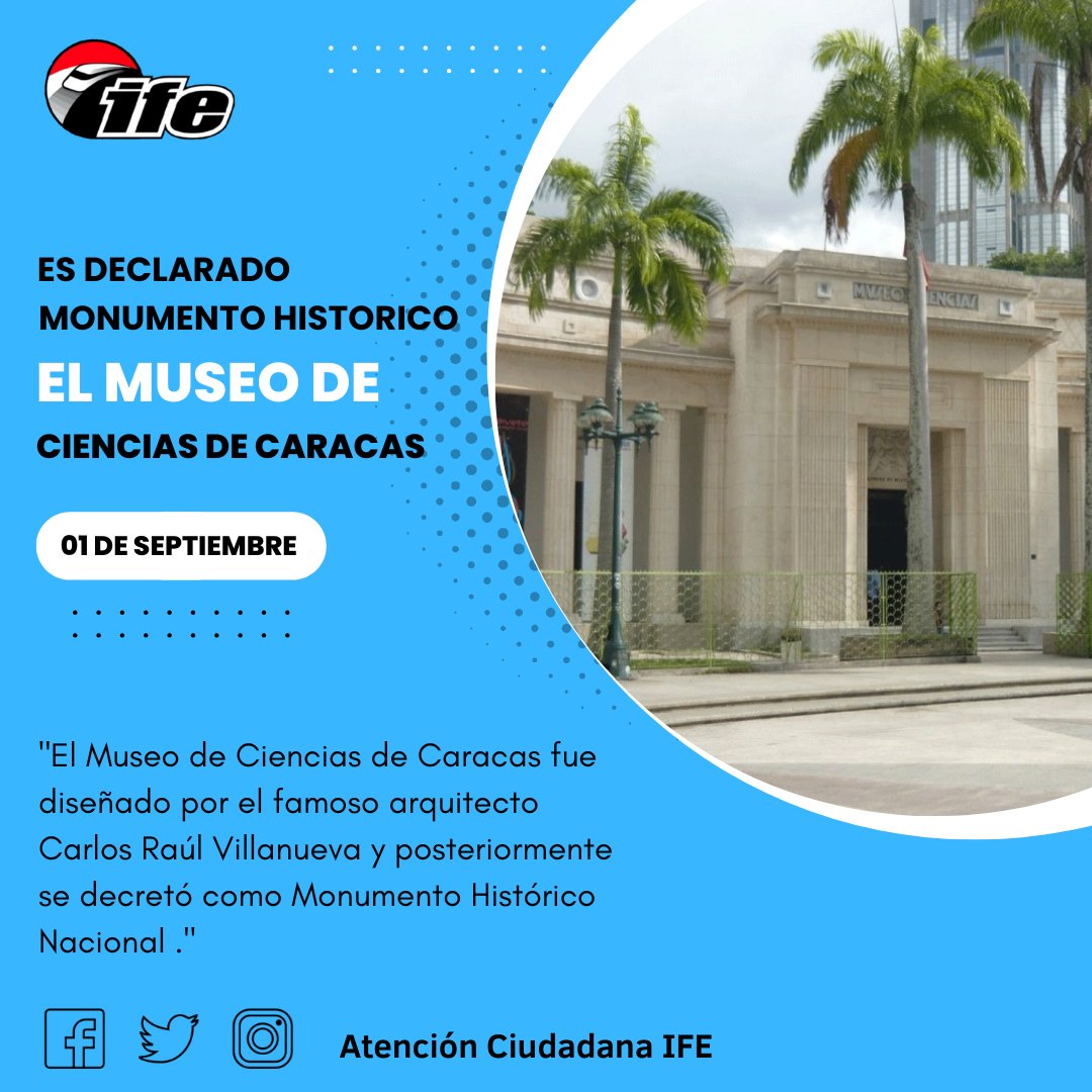 OAC_IFE2020's tweet photo. #01Sep 🇻🇪Un día como hoy fue declarado como monumento histórico "El Museo de Ciencias de Caracas"
#ElMetroRenace https://t.co/6xx6qvPwO9