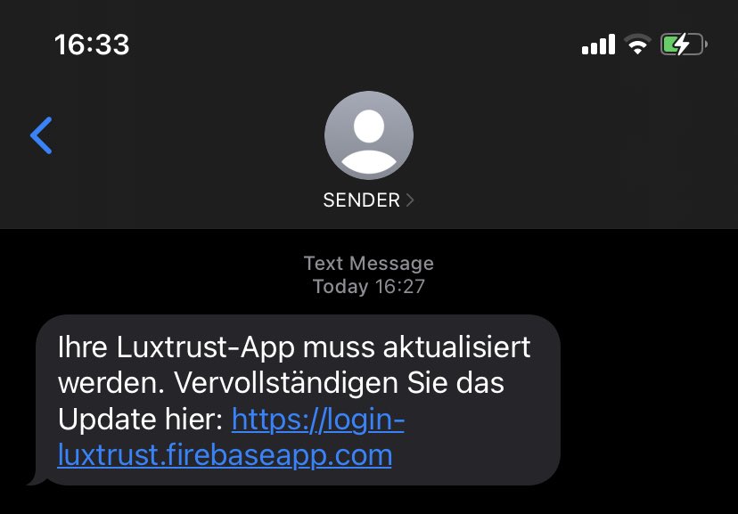 nickdc1987's tweet photo. Just FYI there’s a #luxtrust #phishing #scam going on. Don’t click the link!

 #luxembourg #cybersecurity https://t.co/3QDYqmxutZ