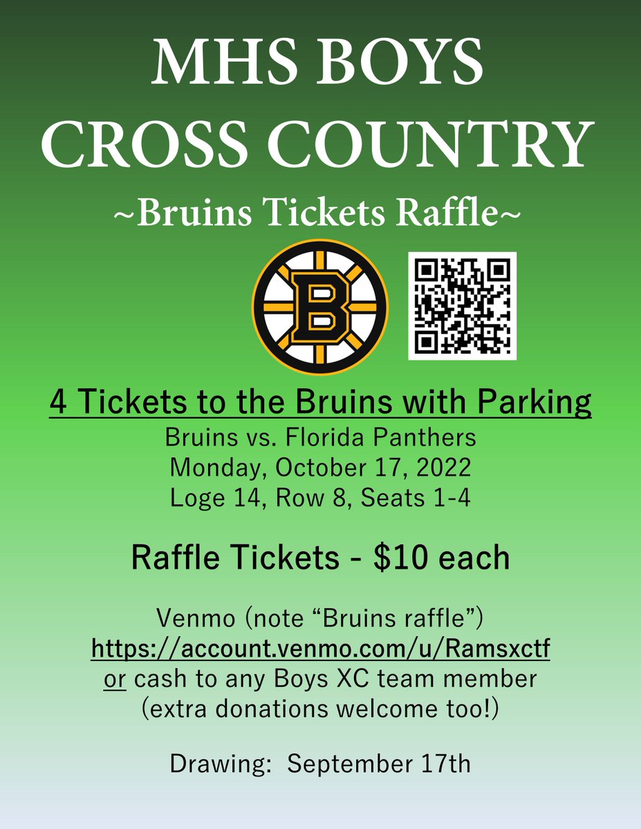 RamsXCTrack's tweet photo. Please support the MHS XC Boys this year!  Drawing for (4) Bruins tickets on 9/17. https://t.co/tUWJUSTX1c