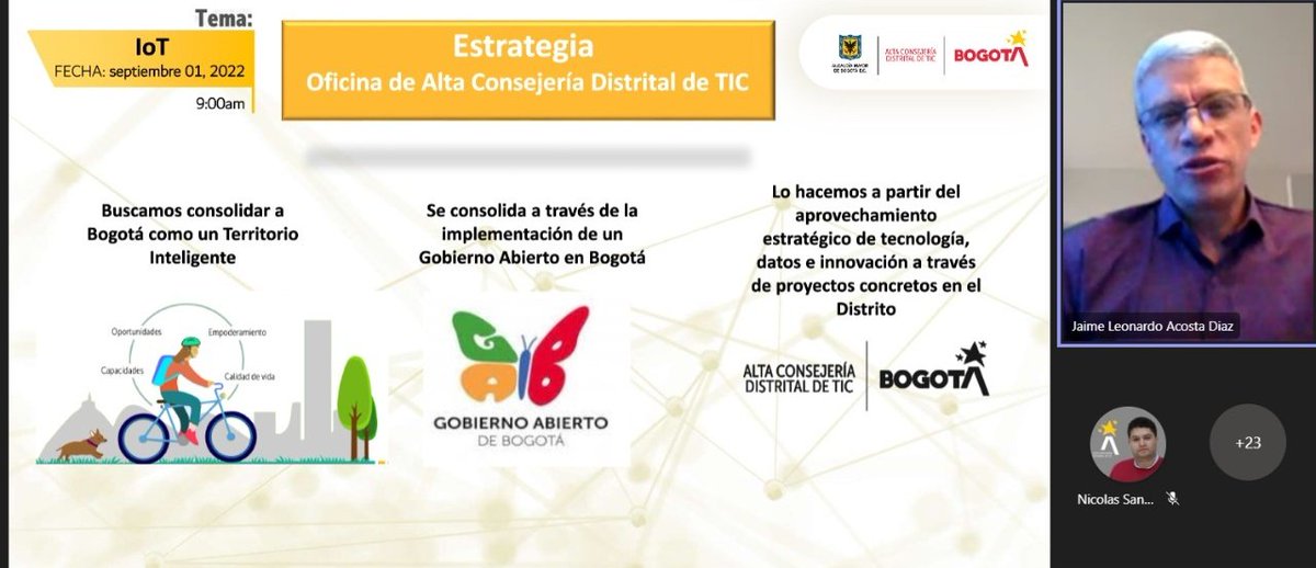 ConsejeriaTIC's tweet photo. Inició nuestro #ComparTIC, un espacio en el que entidades públicas distritales dan a conocer sus experiencias de la implementación y uso de la tecnología, para mejorar la calidad de vida de la ciudadanía.
¡Hoy nuestro tema es sobre Internet de las cosas #loT! https://t.co/uPJxFwIJLz