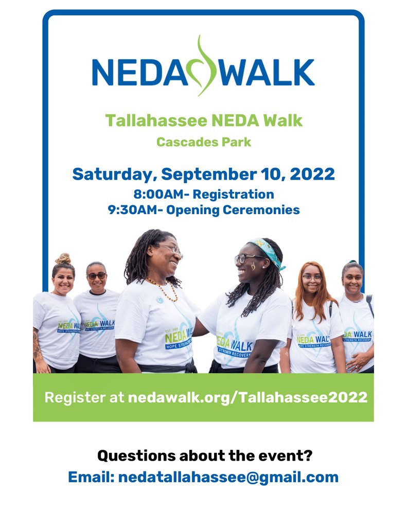 Get outside for a good cause! Join the NEDA Walk next Saturday, September 10, at Cascades Park and walk to raise money for eating disorders education, prevention, and support. #NEDAWalk