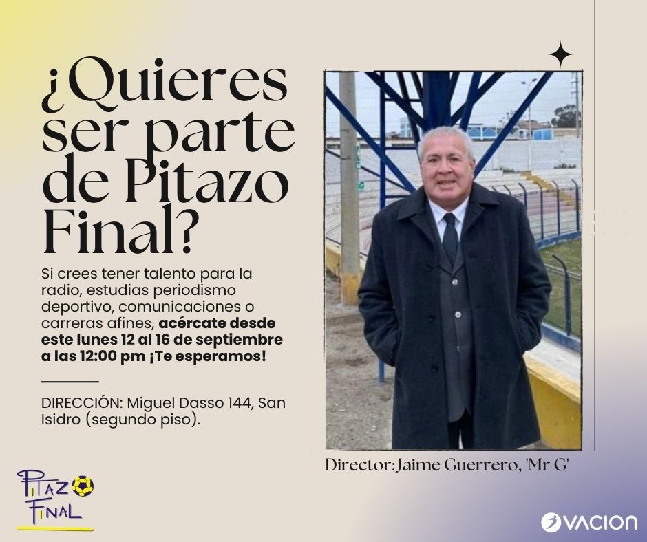 PitazoFinal2023's tweet photo. 👀Entre los días lunes 12 al viernes 16 de septiembre de 12:00 PM a 1:00 PM realizaremos un casting en el segundo piso de Miguel Dasso 144.
‼️Máximo 15 personas diarias
¡Tú podrías ser el nuevo integrante de Pitazo Final! 
@SoyPitazoFinal https://t.co/T1sShRTzCG