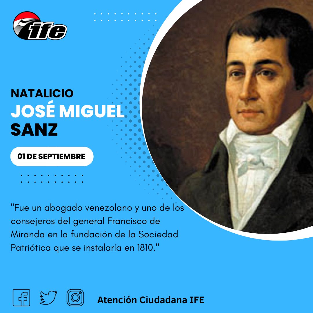 OAC_IFE2020's tweet photo. #01Sept Natalicio de José Sanz.
Fue un Abogado, político y periodista venezolano considerado una de las figuras influyentes en los inicios del proceso de la independencia de Venezuela.
#ElMetroRenace https://t.co/uhSp8VO50B