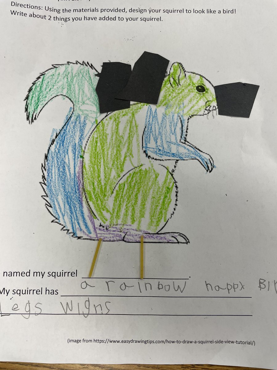 LamontClass's tweet photo. Those Darn Squirrels! Ms Lieberman’s 1st graders helped disguise some squirrels to look like birds so they could eat from the bird feeder. @belmonteagles1 https://t.co/FdP10zX2ad