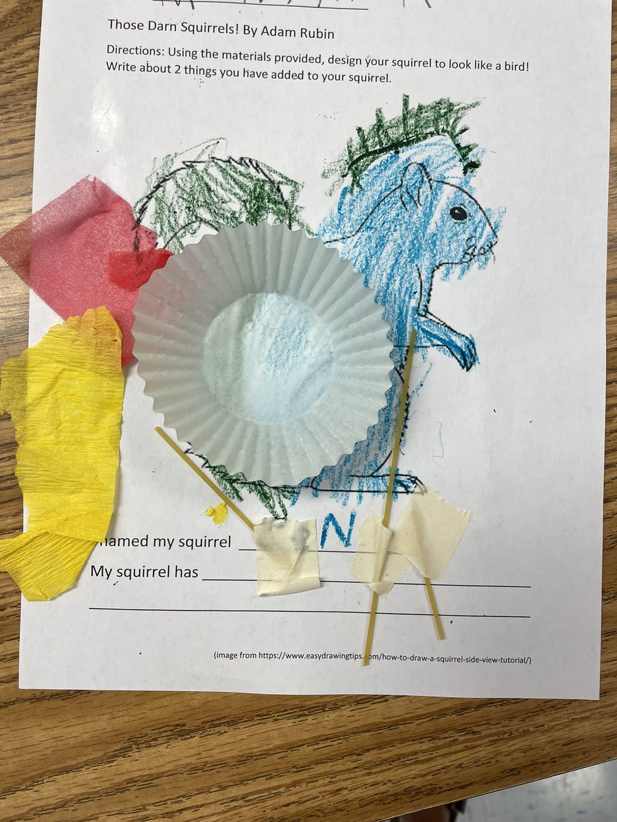 LamontClass's tweet photo. Those Darn Squirrels! Ms Lieberman’s 1st graders helped disguise some squirrels to look like birds so they could eat from the bird feeder. @belmonteagles1 https://t.co/FdP10zX2ad