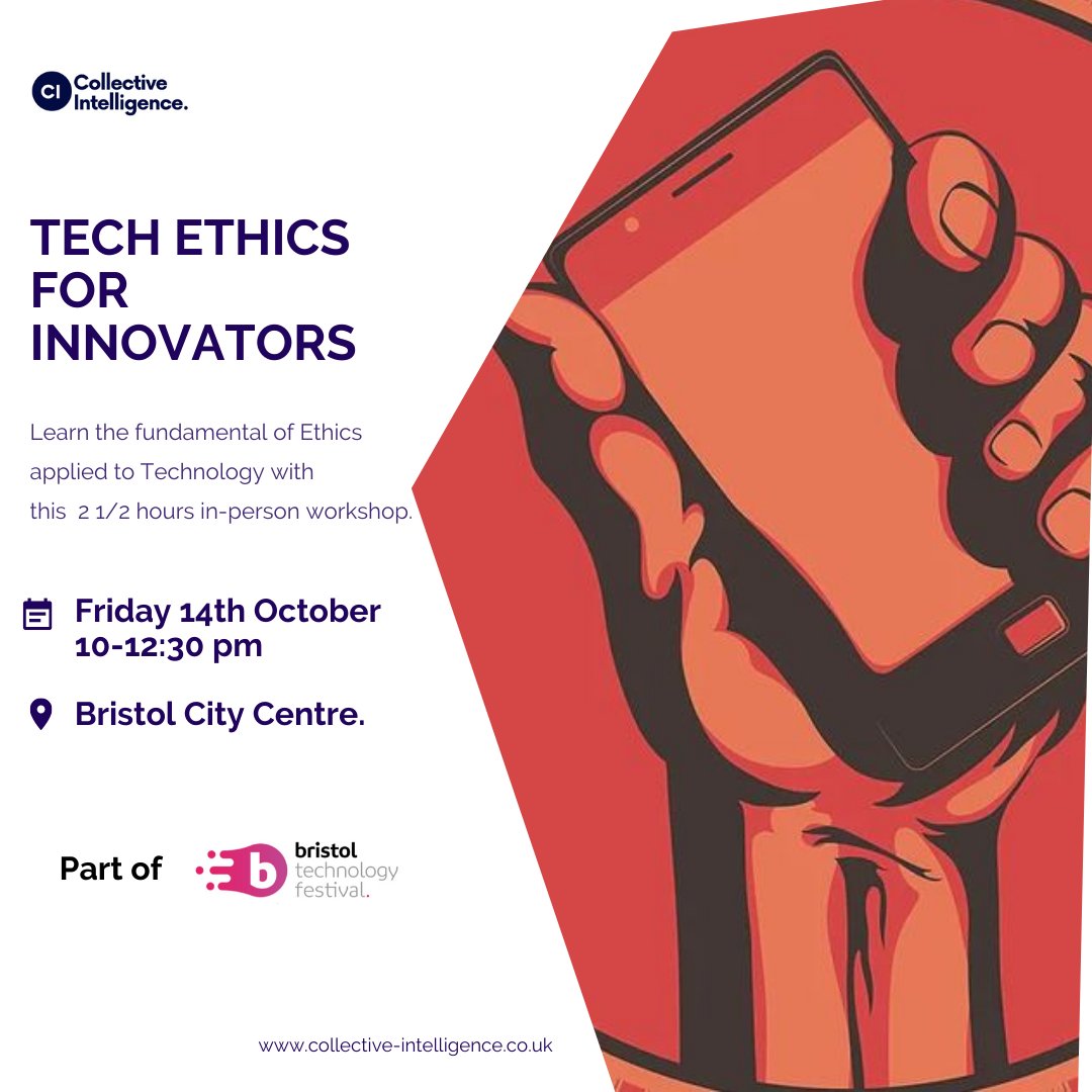This year, as part of @tech_bristol we will be hosting a special 'Tech Ethics for Innovators' workshop. Early bird tickets available. Get yours at bit.ly/3CP9Rmc #aiethics #technology #responsible #innovation #dataethics