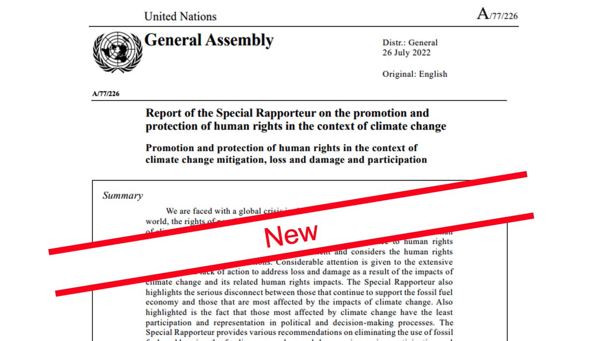 duycks's tweet photo. 🆕🔥NEW: hard-hitting report to #UN General Assembly by🇺🇳@SRClimateChange unpacking #HumanRights States obligations in context of climate change with focus on:
📉mitigation
🌀loss and damage
🗣️participation
A short🧵
📄https://t.co/TsL5LQNMss https://t.co/s2cIEoRv4X