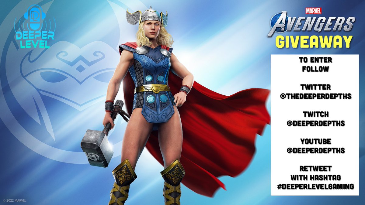 TheDeeperDepths's tweet photo. Today I’m doing a Free Thordis skin giveaway for @PlayAvengers …to enter follow ALL my socials on Twitter/YouTube/Twitch @deeperdepths and #RT the post with the hashtag #deeperlevelgaming I’ll announce the winner on my stream tonight! Good Luck #PlayAvengers https://t.co/cW6QF5TSI5