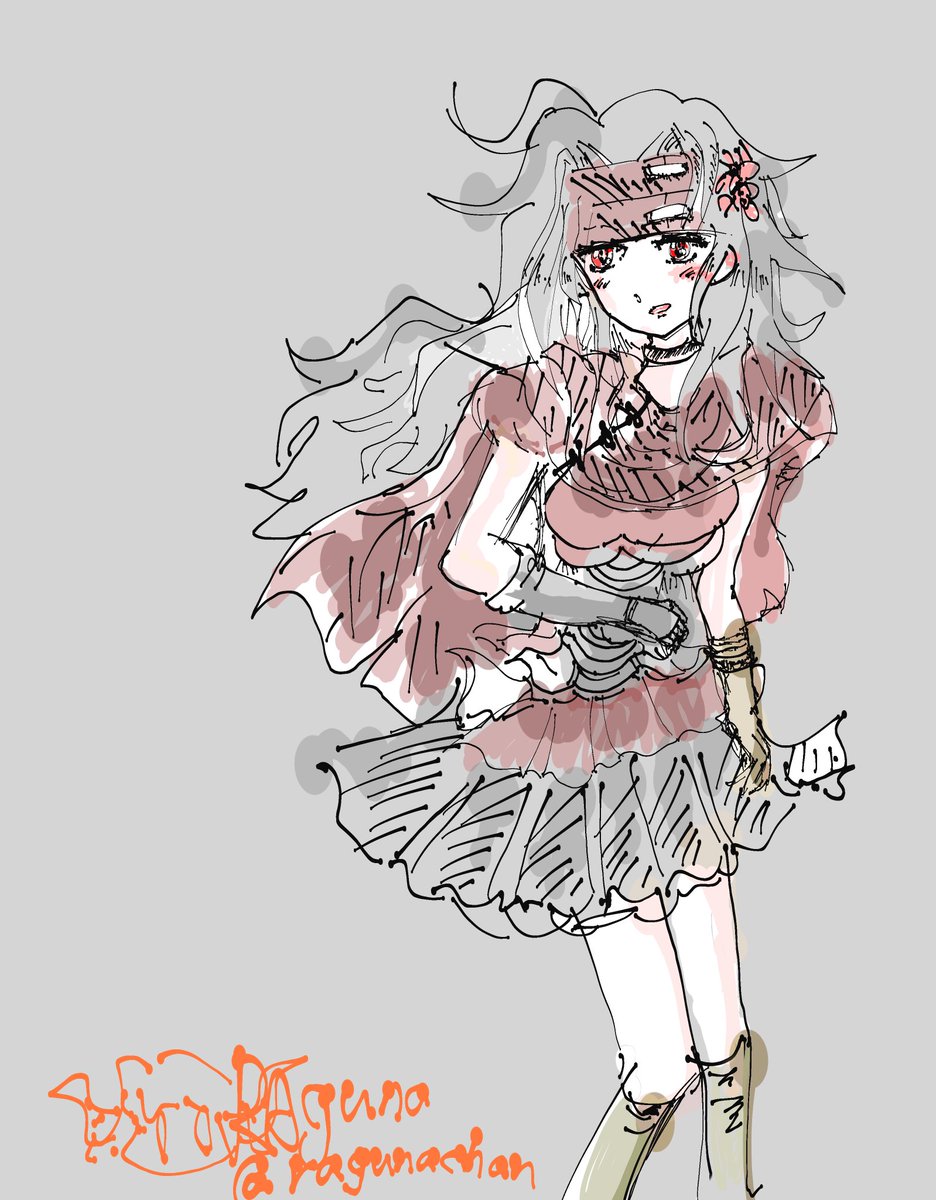 1girl solo long hair red eyes skirt armor blush  illustration images