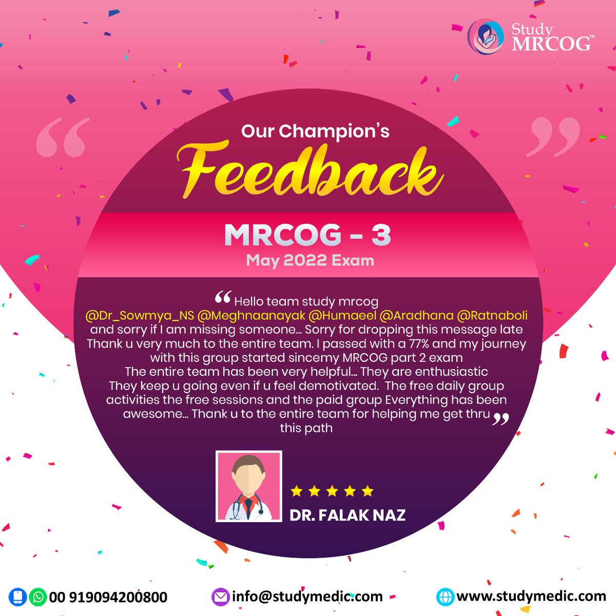 Study_MEDIC's tweet photo. Feedback Speaks Louder &amp; They Mean A Lot to US!

WhatsApp: https://t.co/K6dqk5jIMl
Call: +447391858424 | 0091 90942 00800

Join With Us
https://t.co/6hWvLhAjjp

StudyMEDIC-Delivering Medical Education Beyond Boundaries
Happy Studying
Team StudyMRCOG
#MystoryStudyMedic #MRCOGPart3 https://t.co/yhSReeQrTw