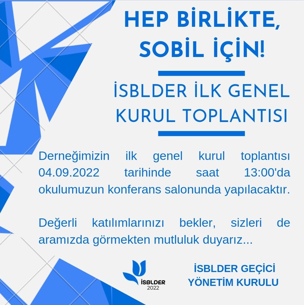 İLK KURUL İLK BULUŞMA!

Derneğimizin ilk genel kurulu 04.09.2022 tarihinde saat 13:00'da okulumuzun konferans salonunda gerçekleştirilecektir. 

İlk kurul ve ilk buluşmamıza tüm mezun ve mensuplarımızı davet ediyor, değerli katılımlarınızı bekliyoruz.