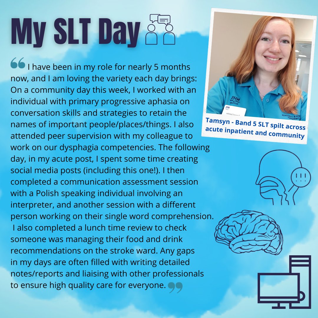 And we're live! To kick us off, here's what Tamsyn's been up to in her split post across community and inpatient services. #MySLTDay #SLT #AHP