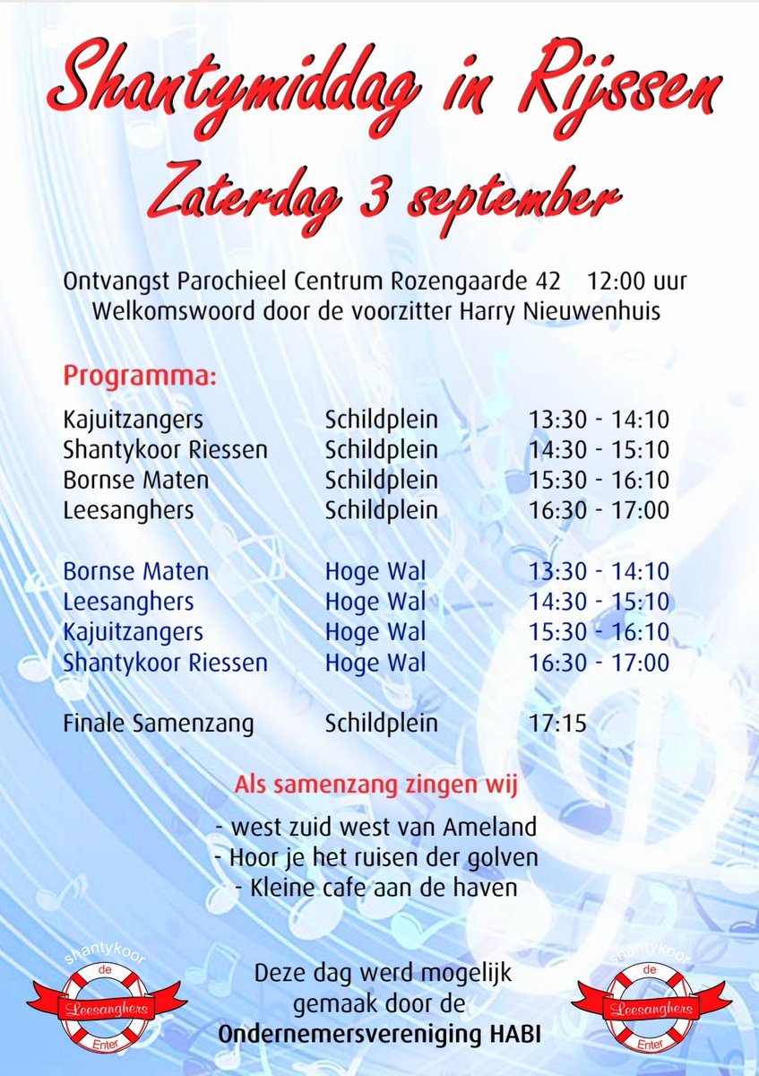 Komende zaterdag 3 september Rijssen ⚓🎼🎶🎵🎤⚓