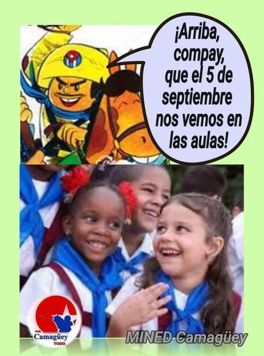 Todos,  junto a nuestros niños este 5 de septiembre a las aulas. 
#CubaEsAmor 
#CubaPorLaPaz