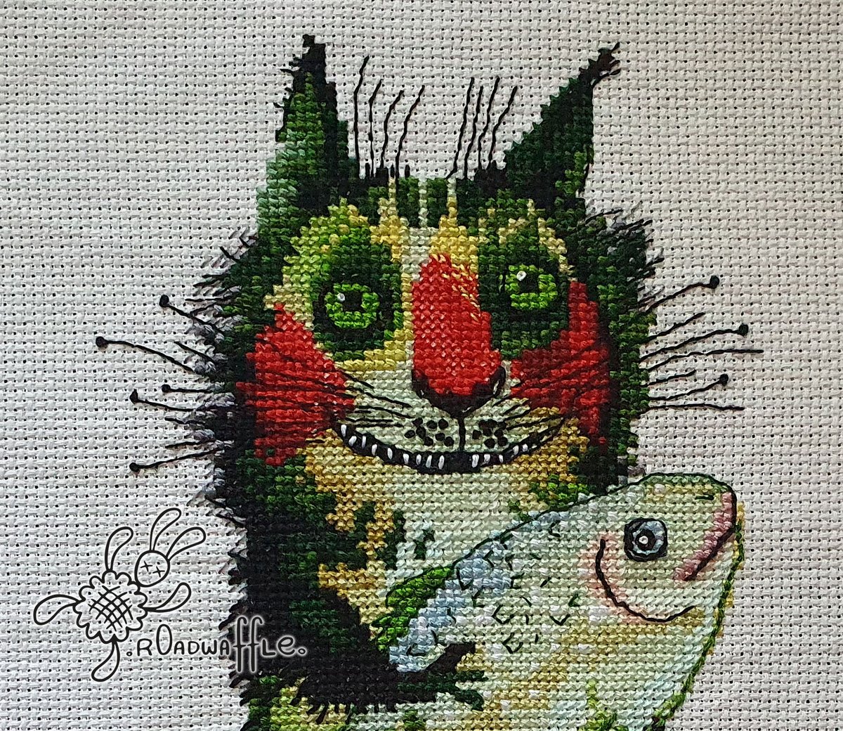roadwafflez's tweet photo. "Not Gold, But Mine!" Got this cross-stitch kit from a friend a while back and finally finished it
Art by Nastassia Atrakhovich
Pattern by Ekaterina Kostygova
#crossstitch #handicraft #cat #cats #fish #kala #kass #kassid #artisan #crossstitchkit #embroidery #art #artist #handmade https://t.co/kLHZULS177