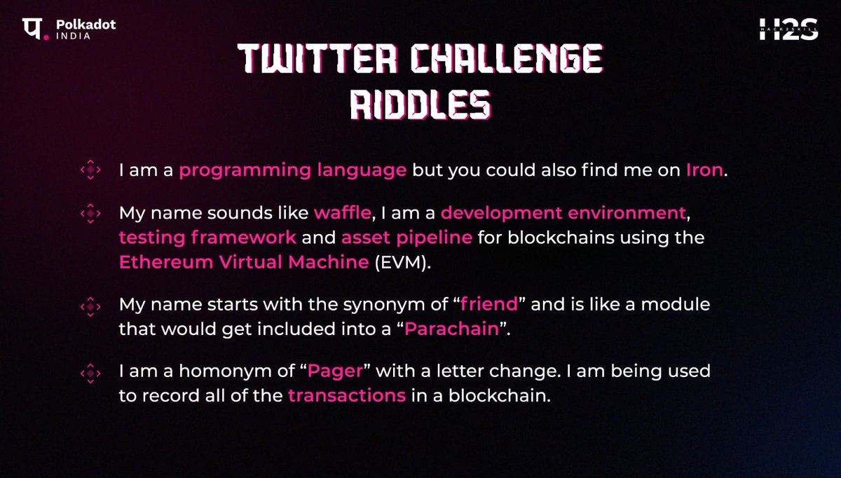 _PolkadotIndia's tweet photo. Survival of the riddlest!

🔸 Register for 3rd September, Substrate Saturday Bootcamp Workshop, https://t.co/oQXXeyD4WI
🔸 Quote this tweet🔗and answer the 4 Riddles
🔸 Follow and Tag @_PolkadotIndia
🔸 Tag 3 friends who you want to nominate for the contest https://t.co/8qW5ROY2hG
