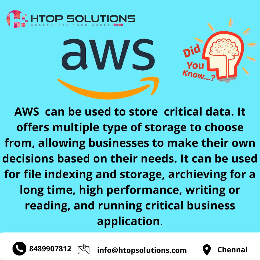 htop_online's tweet photo. We offer certified professional AWS Training in Chennai with 100% placement assistance.
Call us at 8489907812 or mail to info@htopsolutions.com
#htopsolutions #aws #amazonwebservice #cloud #associate #sysopsadministrator #solutionarchitecture #computing #networking #chennai https://t.co/xT3DsOXBux