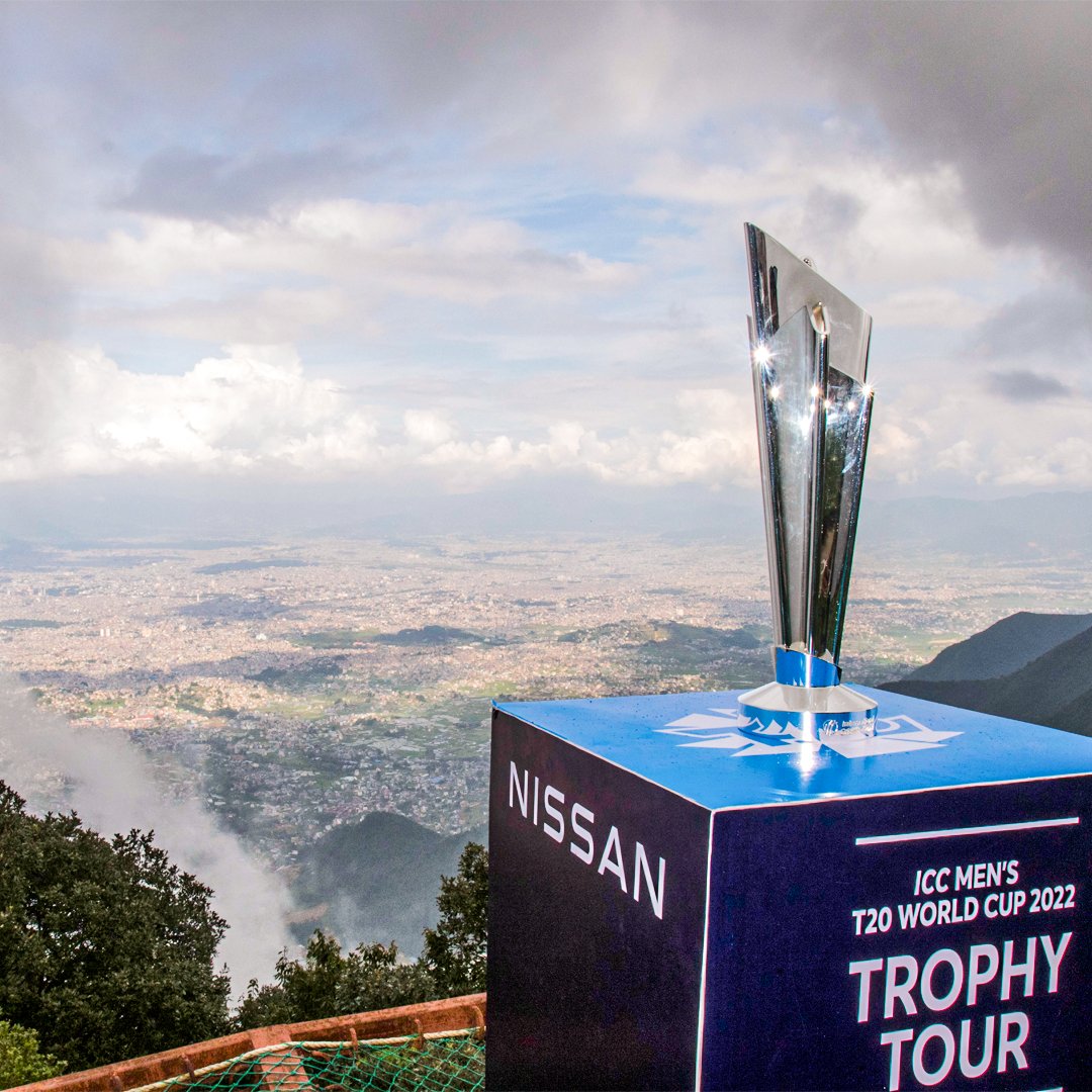 T20WorldCup's tweet photo. Captured in Kathmandu 📸 

The best shots as the ICC Men's #T20WorldCup, Trophy Tour visited Nepal 🇳🇵 https://t.co/Y12CXgJyjt