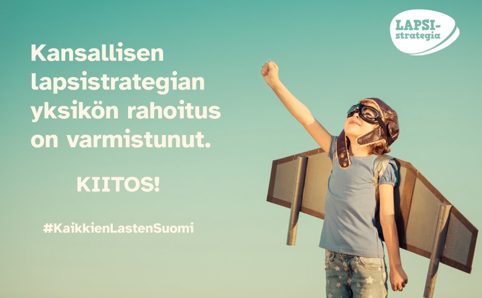 lapsistrategia's tweet photo. Kansallisen lapsistrategian yksikön rahoitus on varmistunut! 💫

#Lapsistrategia #KaikkienLastenSuomi 

https://t.co/jKoxZW38Zs https://t.co/OhqYsvQ9yx
