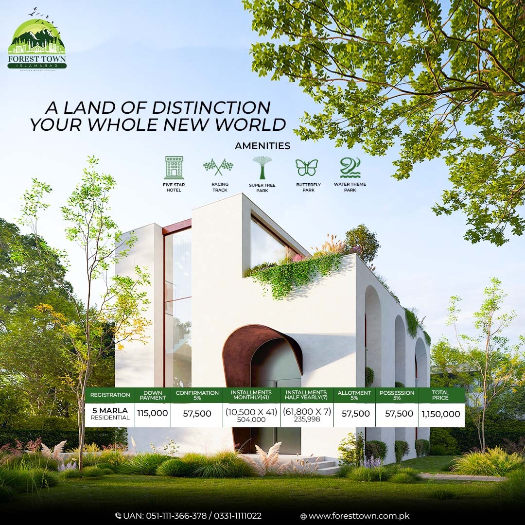 foresttownisb's tweet photo. A Land of Distinction
Your Whole New World! 
Book 5 Marla in Maple Range!
"Down Payment 10%" Monthly Instalment 115,000 only 
Call us 
UAN: 051-111-366-378 | 033-111-11-022
#Foresttown #Residential #Islamabad #Pakistan #First #Biophilic #Housingproject #Milestone  #Amenities https://t.co/7L6UbjrXCu