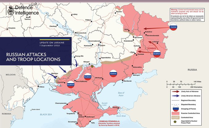 Russian attacks and troop locations map (1 September 2022)