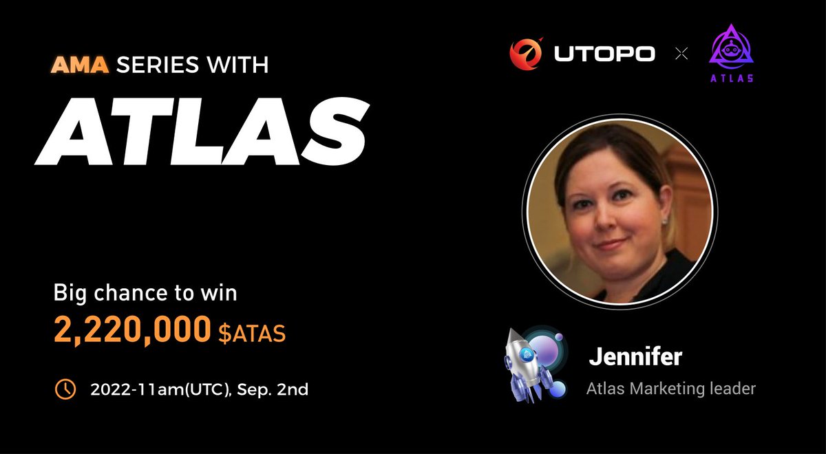 utopogame's tweet photo. 📢   #AMA TIME 

-Follow @utopogame &amp; @_AtlasDefi
-RT &amp; ❤️ &amp; Comment Qs &amp; @ 5frds with #BSC address

⏰Time: 11:00 (UTC), Sep 2nd 
📍AMA place: https://t.co/c5Z7VBtXyS
💰Reward pool: 2,220,000 $ATAS
🤑Choose 5 best Twitter Qs &amp; 8 best Live Qs

#web3 #DeFi https://t.co/uPeb4MvPEx