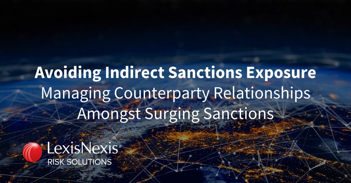 hammoudhibaa's tweet photo. In a time of surging sanctions activity, the risk of indirect exposure to sanctioned parties significantly increases. Read our latest article to learn how to reduce the risks. I work for LexisNexis Risk Solutions. https://t.co/12yYmmjQgT https://t.co/vHSwwMaFnN