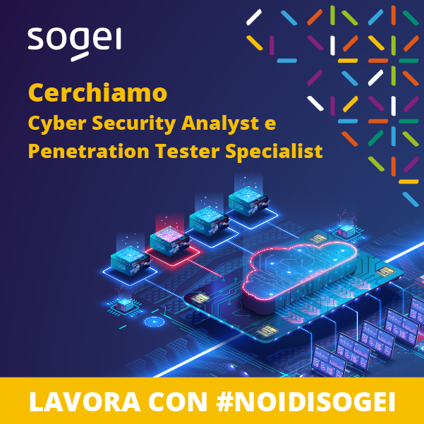 Sogei_SpA's tweet photo. Cerchiamo 6 Esperti Cyber Defence in #Sogei!
Sei un Cyber Security Analyst o un Penetration Tester Specialist? 
Hai tempo fino alle ore 12:00 del 12 settembre 2022 per inviarci la tua candidatura 👉🏻 https://t.co/BgD8wvLmO4

#assunzioni #job #careers #cyber #cybersecurity https://t.co/3M446tfoAi