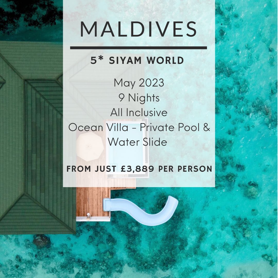 The dreamiest escape to the stunning Maldives from just £3,889pp 🌴 
Staying in an Ocean Villa with Pool &amp; Slide 💦 

Call us on 01730 711010 or email Leisure@meonvalleytravel.com to find out more! 🌍

#travelwithus #instatravels #luxurytraveller #holidayinspo