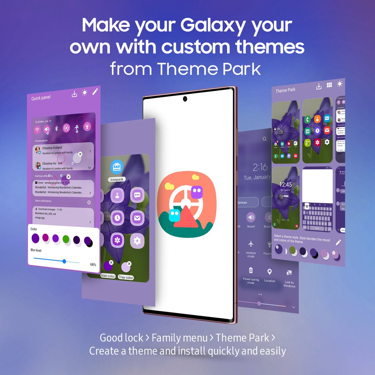 SamsungSriLanka's tweet photo. #ThemePark gives you the chance to let your creativity run wild. With this you get to use your favourite pictures to extract colours from to create you very own one-of-a-kind #Samsung theme!
Download the #SamsungGoodLock app via Galaxy Store now!
https://t.co/kVvggy1JlM https://t.co/v7VEaTxb24