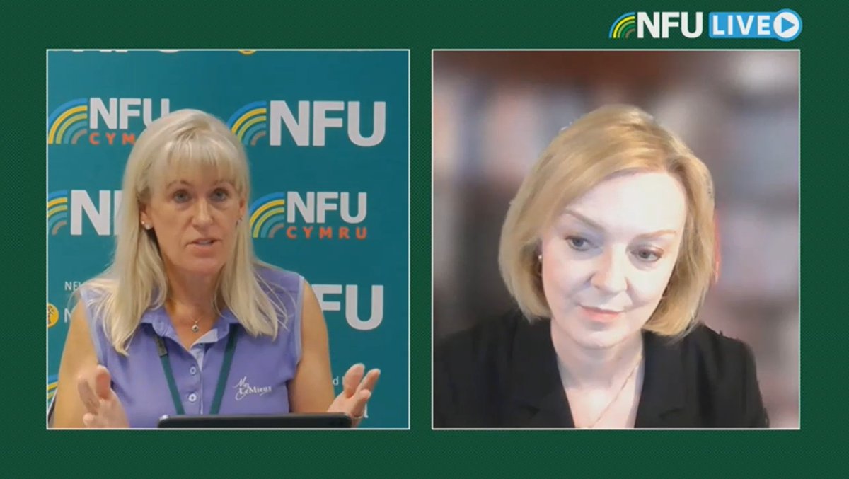 NFUtweets's tweet photo. Responding to a call from NFU President @Minette_Batters earlier today Liz Truss MP (@trussliz) took questions from NFU members about her plans for the future of British farming, should she be the next Prime Minister #BackBritishFarming 🇬🇧👨‍🌾 https://t.co/xO0hIL5te3