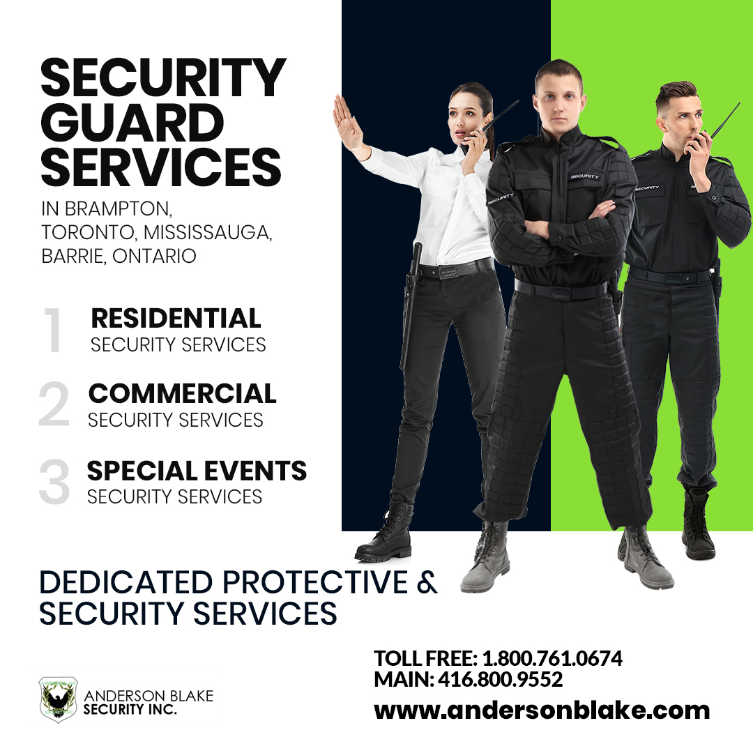 Call us at 416-800-9552
andersonblake.com
#security #securityservices #SecurityGuard  #residentialsecurity #commercialsecurity #eventsecurity #mallsecurity #plazasecurity