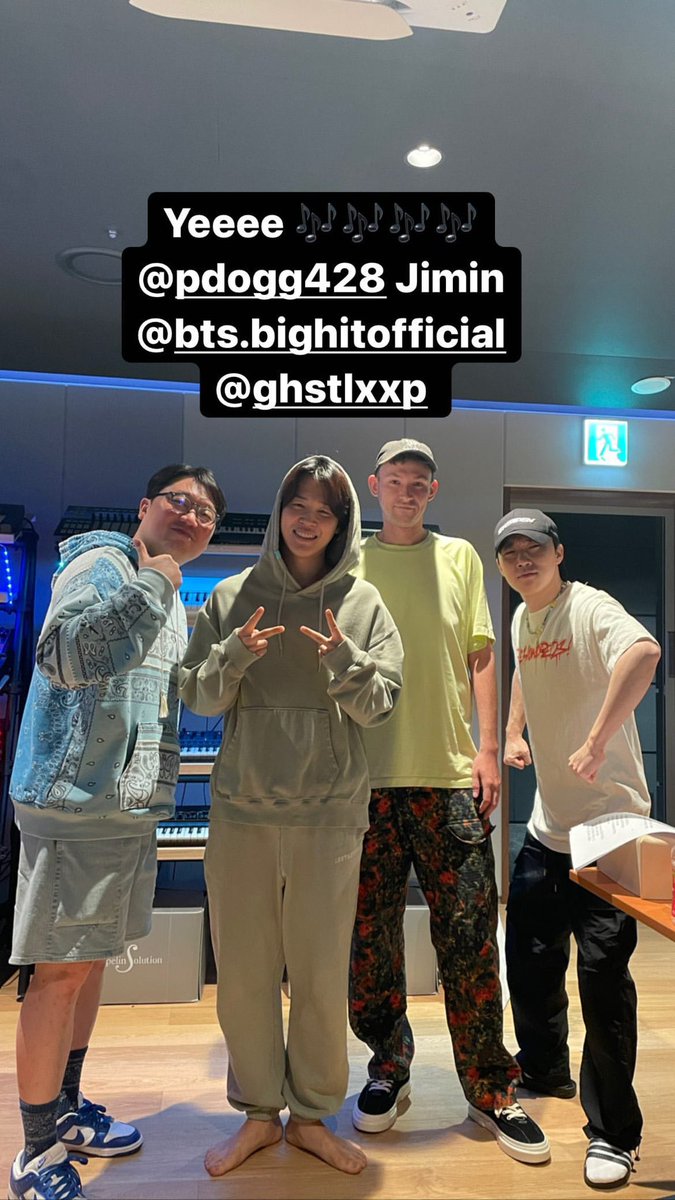 [hudmo] instagram story 👤 yeee 🎶🎶🎶🎶 @/pdogg428 jimin @/bts.bighitofficial @/ghstlxxp