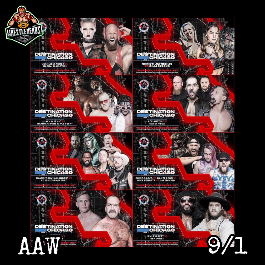 WrestleNerdsCom's tweet photo. Heading to Chicago today for #ALLOUT weekend? Make sure to get there early for Chicago’s premiere #INDEPENDENTWRESTLING promotion @AAWPro
Tonight’s card is loaded with the best talent around and features matchups that are FIRST TIME EVERS!! Make today your #DESTINATIONCHICAGO https://t.co/PdawBZME2c