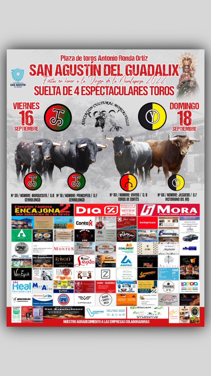 SanAgustinFeria's tweet photo. Enhorabuena a la asociación cultural moncalvillo por la suelta de estos 4 toros , durante las fiestas de nuestra localidad.
Os esperamos a todos #creandoaficion https://t.co/vtJdUNIqpG