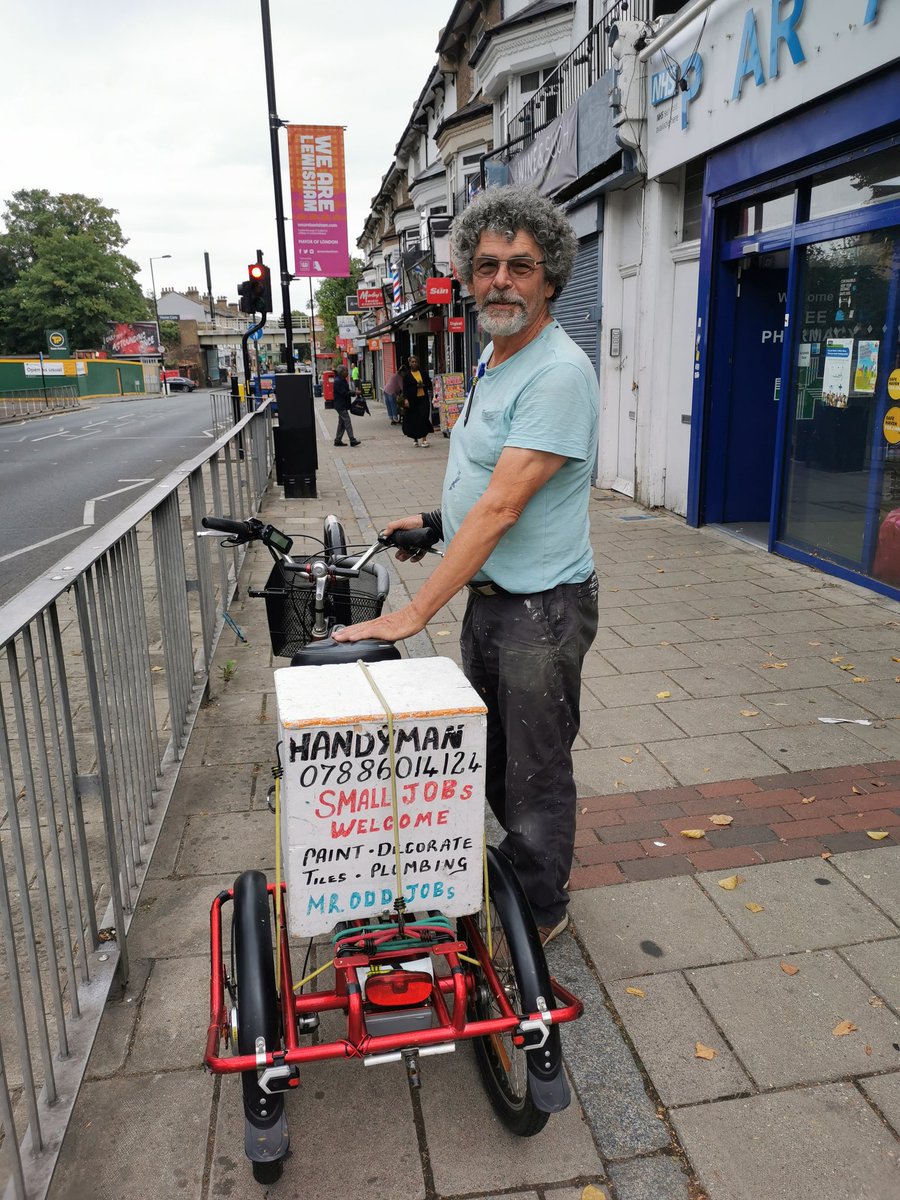 annamoore83's tweet photo. This is Noel. He rides an e-trike for his work as a plumber and handyman. He has a trailer which can carry a 10 foot ladder!
Sometimes he drives a van if needed, but most jobs he can do on his bike - "because we all have to play a part, don't we?"
What a legend.
#ActiveTravel https://t.co/70EpHqPg9F