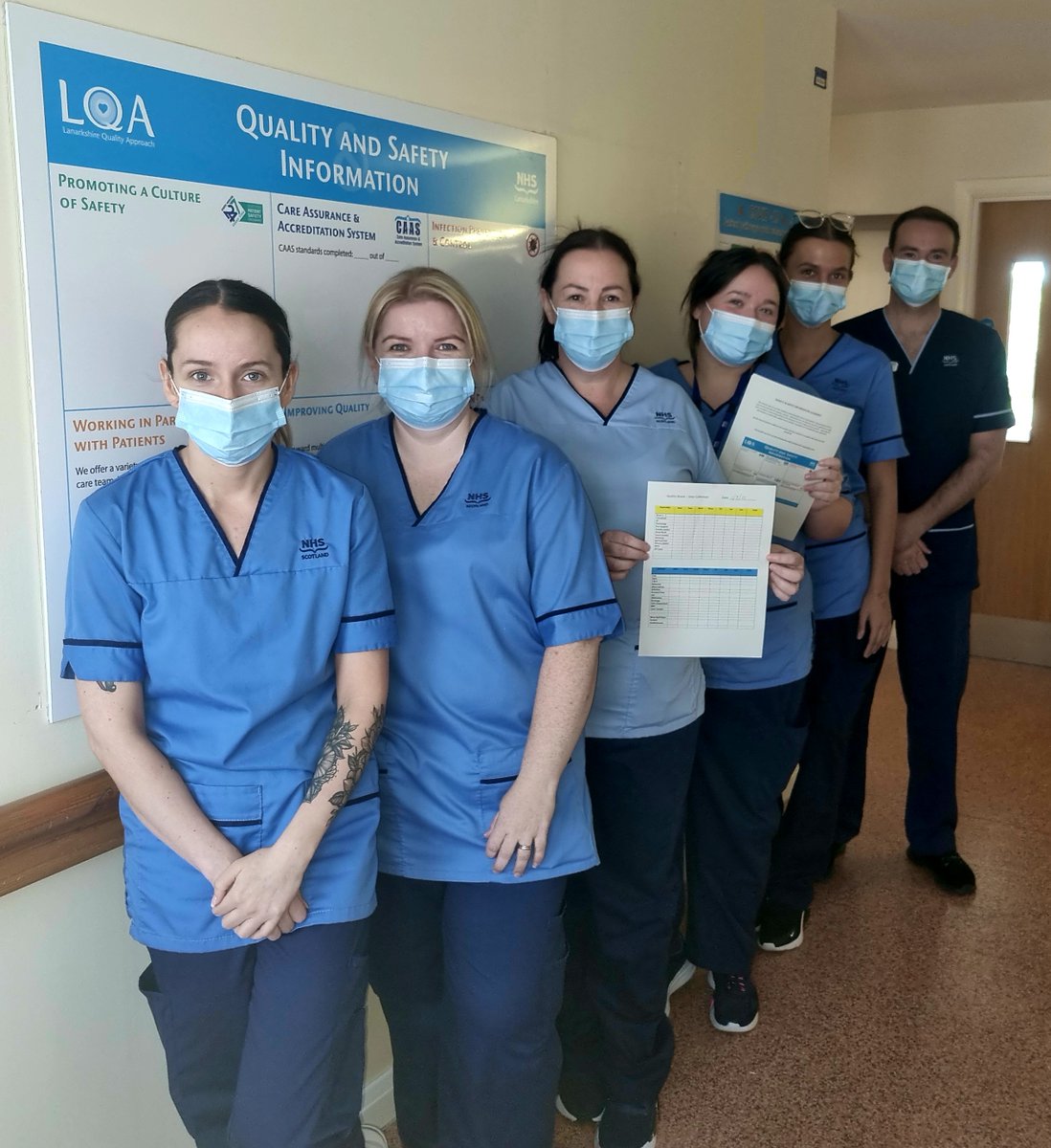 PracticeLd's tweet photo. Flying the flag for quality and safety. Staff at Parkside South Cleland, evidencing quality in everything they do. Congratulations to all the staff for their hard work and commitment🌟@marieRo1271967 @bongoincongo @docherty_e  @MaryGilfillan9 @TrudiMarshall1 #mentalhealth https://t.co/PHBMF2lwBM