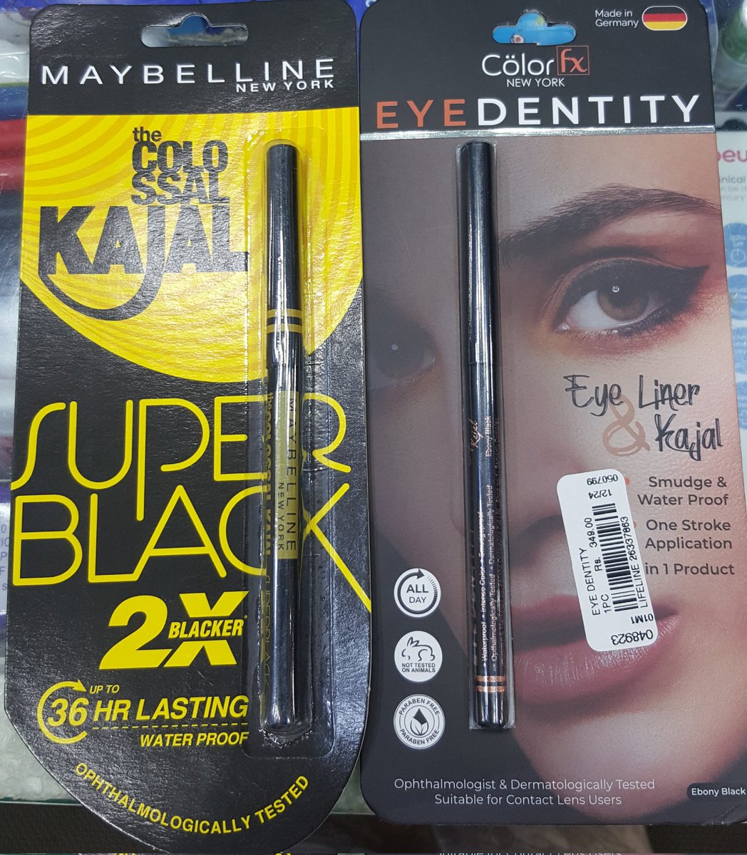 savitha_rao's tweet photo. Kajal/eyeliner- a product bought by lakhs of Indian women.
Maybelline - a highly advertised brand - makes its product in #China. The other one is Made in Germany.
Finally bought a Lakme product as it was #MadeInIndia
#OneNationOneSymbol for #MadeInIndia is necessary. https://t.co/PtNlsXgSG9