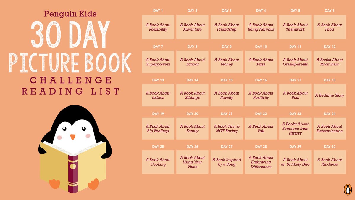 penguinkids's tweet image. 🧡 Hello September, Hello picture book challenge! 🧡 Penguin Kids is back with another 30 DAY PICTURE BOOK CHALLENGE! All month long we'll be featuring a different picture book each day. Check out the calendar to play along!